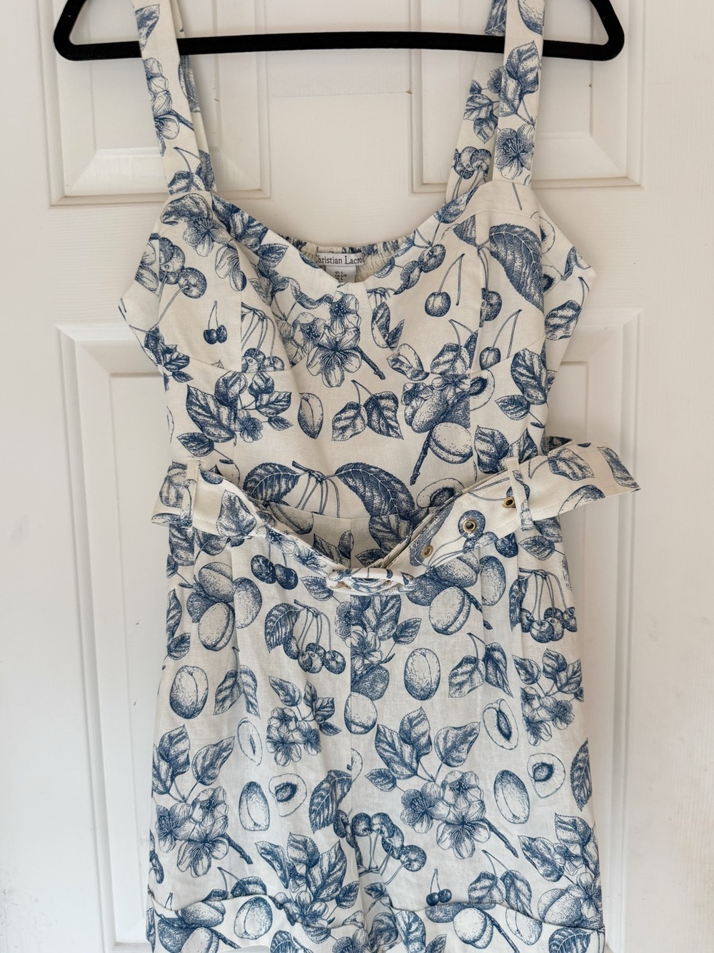 Christian Lacroix Cream and Blue Floral Print Tank Romper